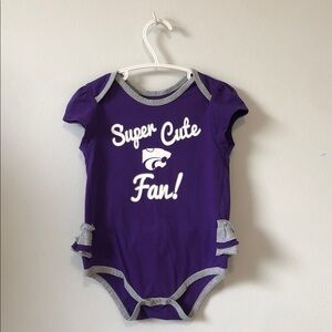 Purple 'Super Cute Fan!' Ruffle-Trim One-Piece Bodysuit for Kids